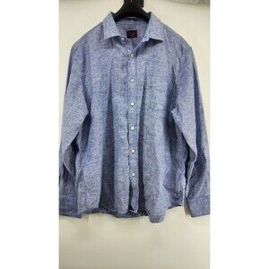 UnTuckIt Men's XL Blue Solid 100% Linen Long Sleeve Button Up Shirt
